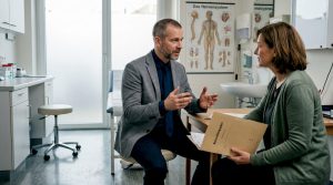 Ein Arzt berät seinen Patienten über die Möglichkeiten einer Cannabis-Therapie.