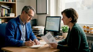 Ein Arzt berät einen Patienten über die Möglichkeiten einer Therapie mit medizinischem Cannabis.