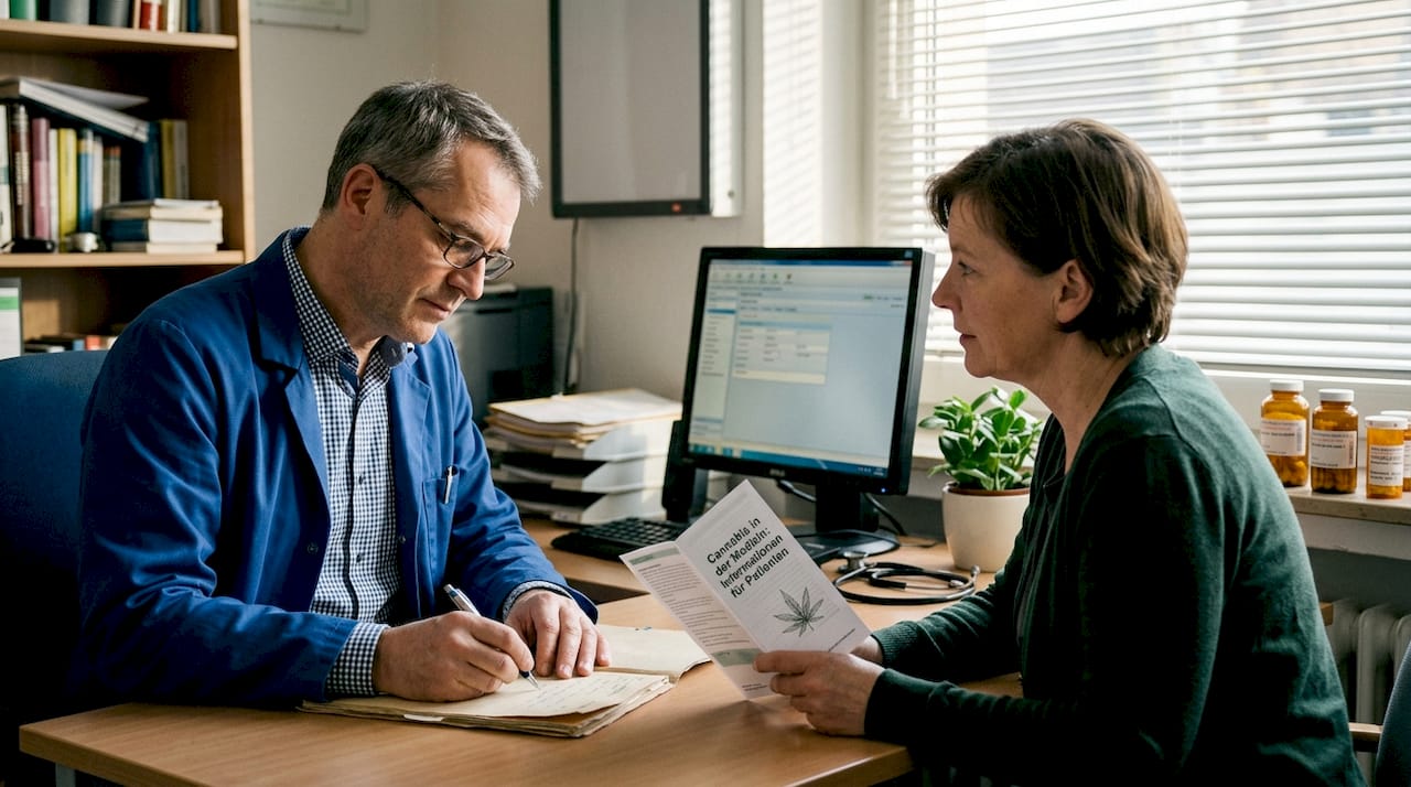 Ein Arzt berät einen Patienten über die Möglichkeiten einer Therapie mit medizinischem Cannabis.