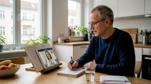 Patient nimmt von zu Hause aus an einer Videosprechstunde teil