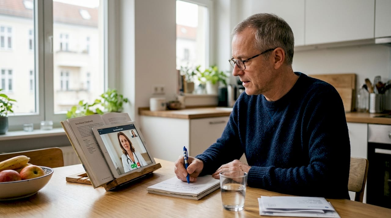 Patient nimmt von zu Hause aus an einer Videosprechstunde teil