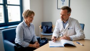 Eine Ärztin informiert ihre Patientin ausführlich über die Möglichkeiten und den Ablauf einer Therapie mit medizinischem Cannabis.