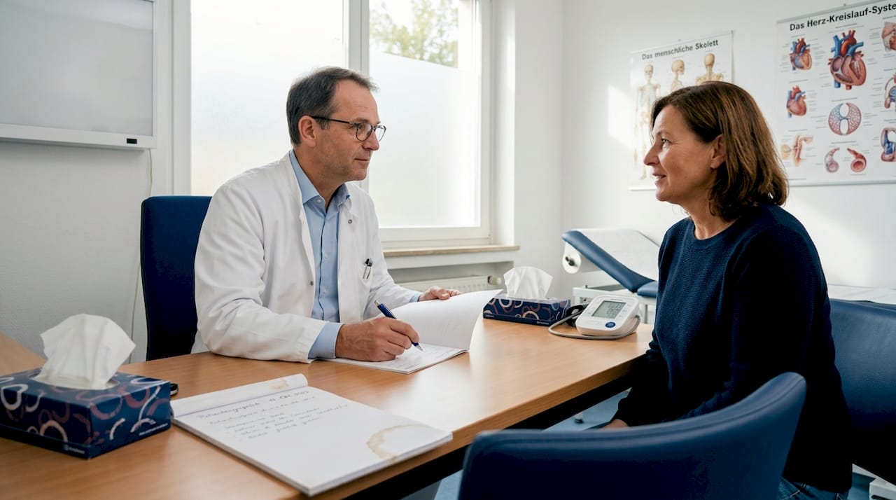 Während des Gesprächs mit dem Patienten macht sich der Arzt Notizen, um alle wichtigen Informationen festzuhalten.