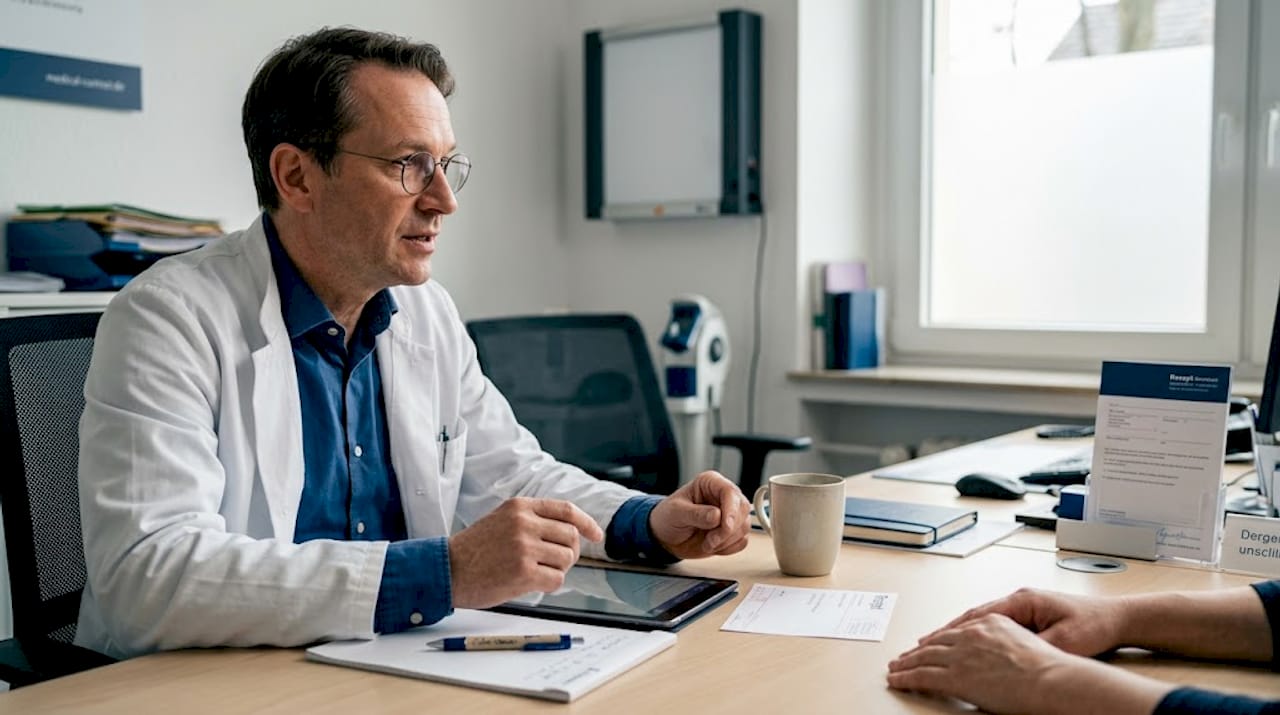 Der Arzt berät den Patienten ausführlich zur Möglichkeit einer Therapie mit medizinischem Cannabis.