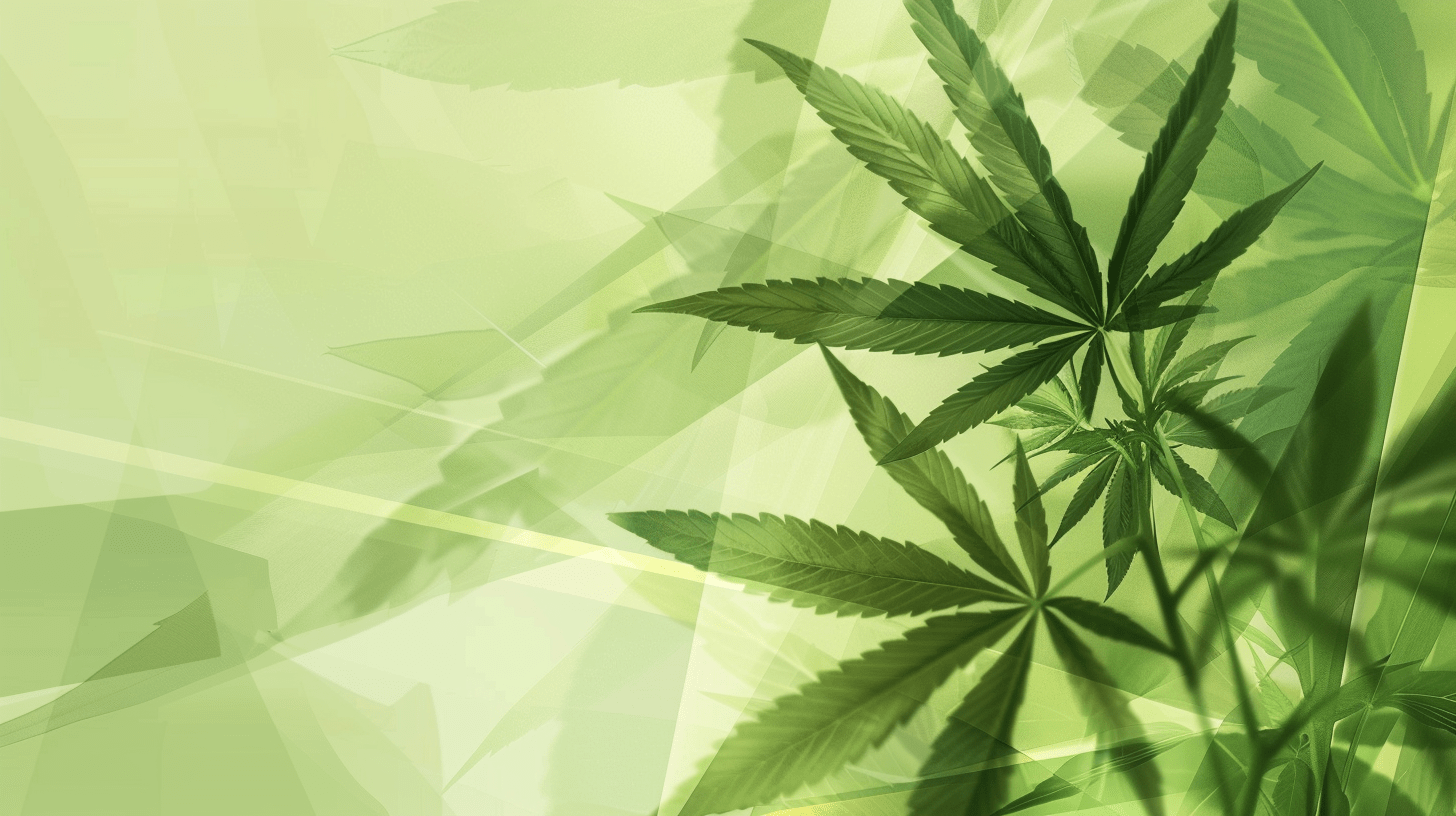 Abstrakte Darstellung von Cannabisblättern vor weich überlagerten Formen, die die aktuelle rechtliche und medizinische Nutzung von Cannabis in Deutschland symbolisieren.